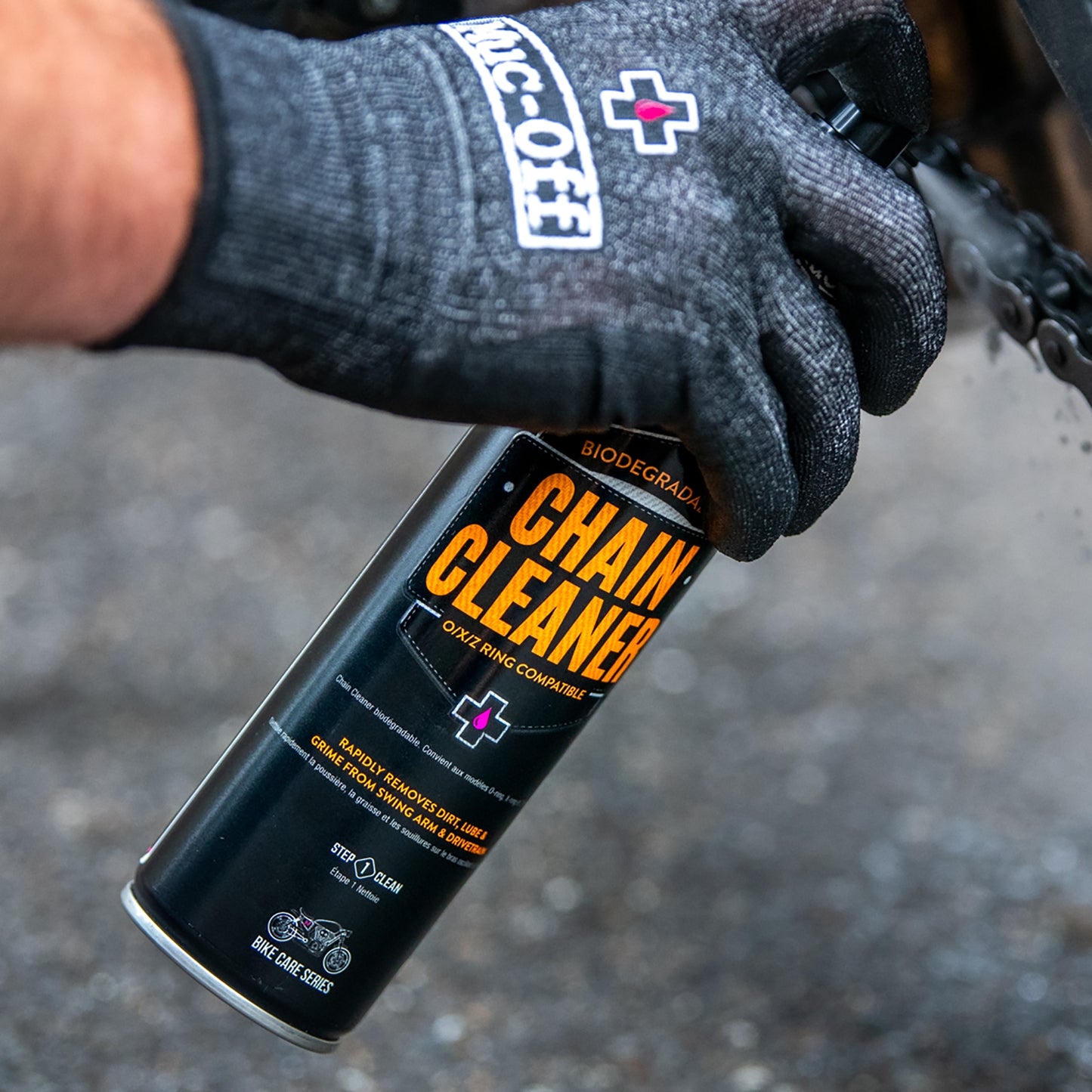 Muc-Off Motorcycle Chain Care Kit Chain Cleaner All Weather Lube & Cleaning Brush