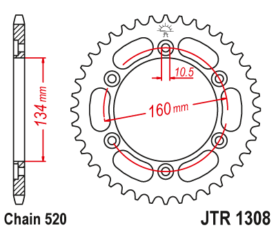 JT 42 Teeth Rear Sprocket JTR1308.42 for <<< 520 Chain Conversion Honda Fireblade 2005-16 & CBR600 RR 2003-2016
