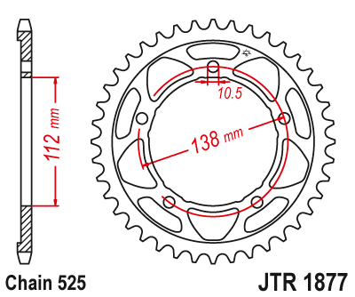JT 45 Teeth Rear Sprocket JTR1877.45 for <<<Standard 525 Chain Yamaha YZF R1 2015-2024