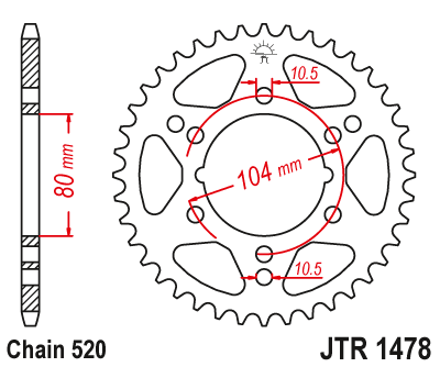 JT 40 Teeth Rear Sprocket JTR1478.40 for <<< 520 Chain Conversion Kawasaki ZX-10R (ZX1000) Ninja 2004 to 2025